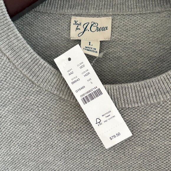 J. Crew Cotton Piqué-Stitch Crewneck Sweater | Mens Size Large | Heather Grey - Picture 3 of 3